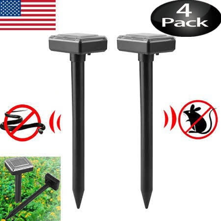 4Pcs Solar Ultrasonic Animal Repeller Waterproof Outdoor Animal Repellent with Motion Sensor for Repelling Squirrels Birds Raccoon Mice Cat Dog (Black)