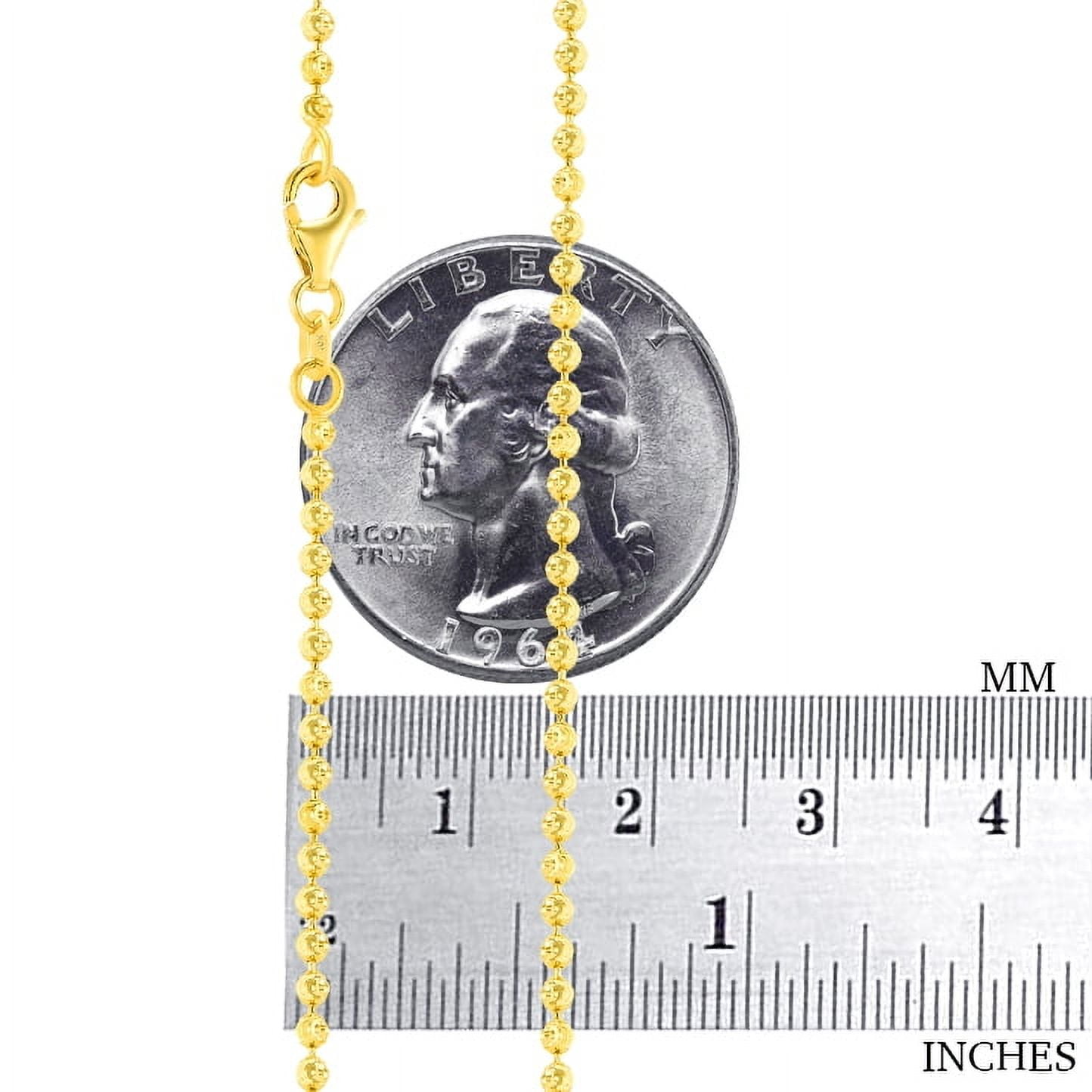 Nuragold 10k Real Yellow Gold Solid Ball 2mm Moon Diamond Cut Bead Dog Tag Necklace (16"-30") Italian Jewelry for Men & Women