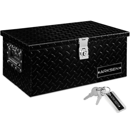 

ARKSEN 20 Aluminum Diamond Plate Tool Box Chest Box Pick Up Truck Bed RV Trailer Toolbox Storage With Side Handle And Lock Keys Black