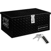 ARKSEN 20" Aluminum Diamond Plate Tool Box Chest Box Pick Up Truck Bed RV Trailer Toolbox Storage With Side Handle And Lock Keys, Black