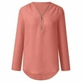 thumbnail image 2 of CHOK Blouses et Chemises pour Femmes à Fermeture Éclair Manches Longues Unies Col en V Tunique Décontractée Ourlet Incurvé T-shirts chandail-Overs Blouses pour Dames pour l'Automne, 2 of 5