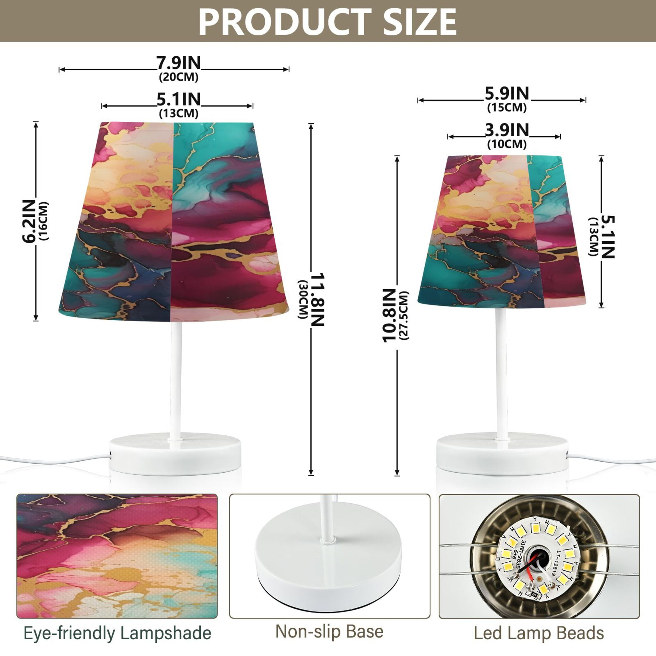 Teal Magenta Marble Desk Lamp LED Table Nightstand Lamps with 3 Color Temperatures for Home Bedroom Living Room Decor 8x12