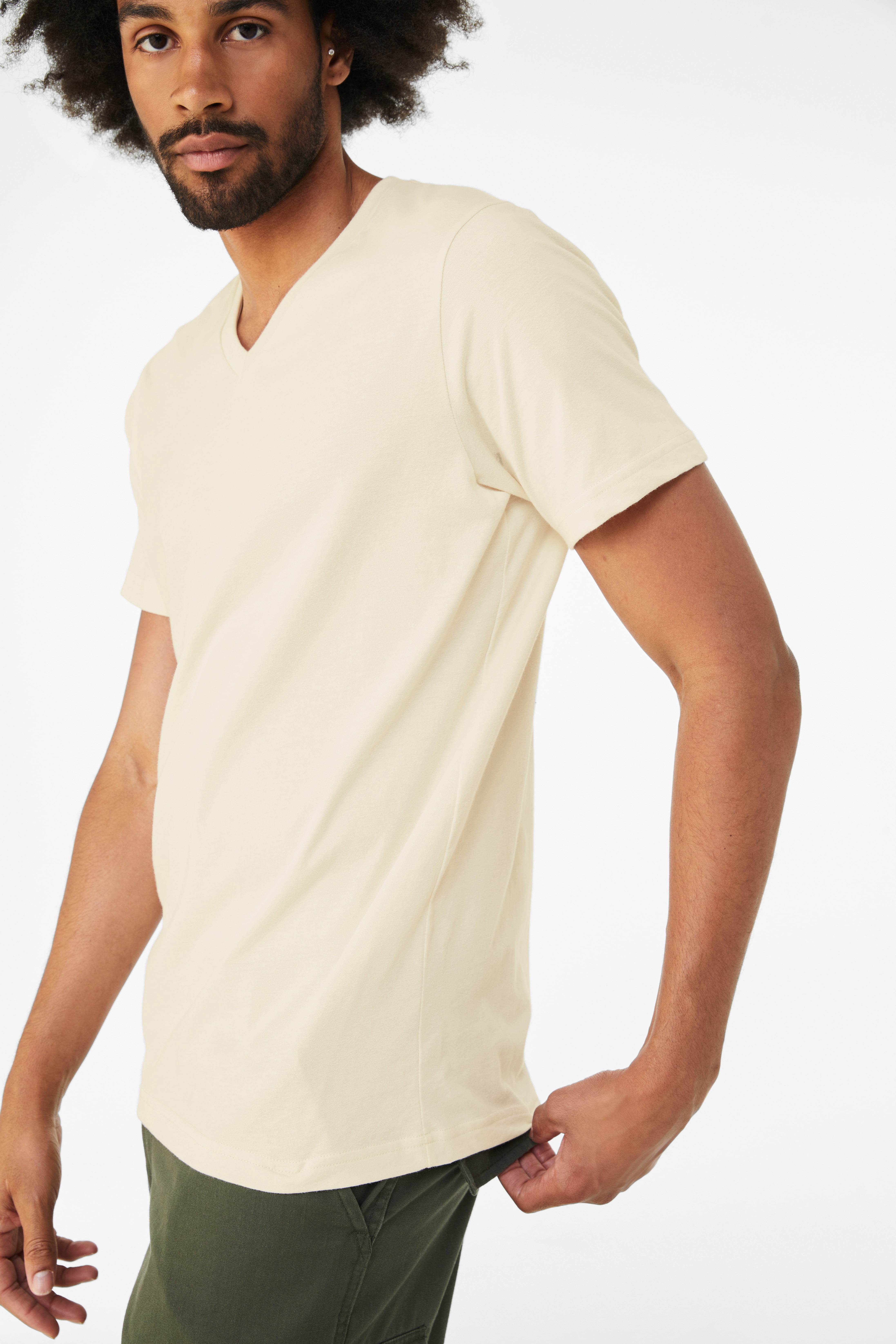 BELLA+CANVAS Adult V Neck Personalized T-Shirt, Create your own Designs, Natural, Medium, Unisex