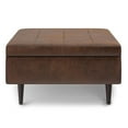 thumbnail image 3 of Simpli Home Shay Mid Century Small Storage Ottoman Coffee Table with lift up lid and large interior storage space, Distressed Chestnut Brown Faux Leather, 3 of 9