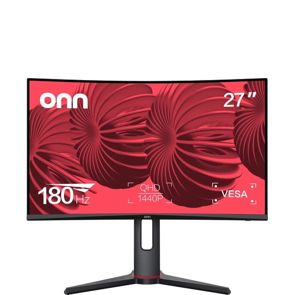 onn 27" Curved QHD (2560 x 1440p) 180Hz 1ms AMD FreeSync Gaming Monitor with Cables, Black, New