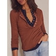 thumbnail image 2 of Women's Henley Shirts Long Sleeve Deep V Neck Solid Color Waffle Knit Crop Tops Slim Fit T-Shirts, 2 of 5