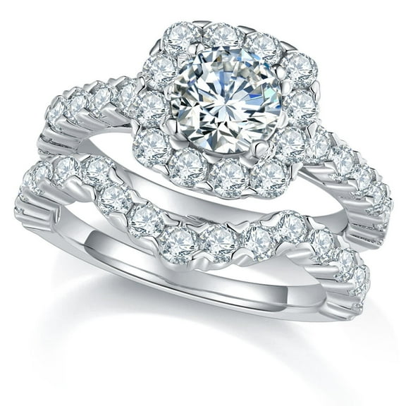 Bo.Dream 3.2ct Moissanite Wedding Bridal Set S925 Sterling Silver Halo Engagement Ring Set for Women