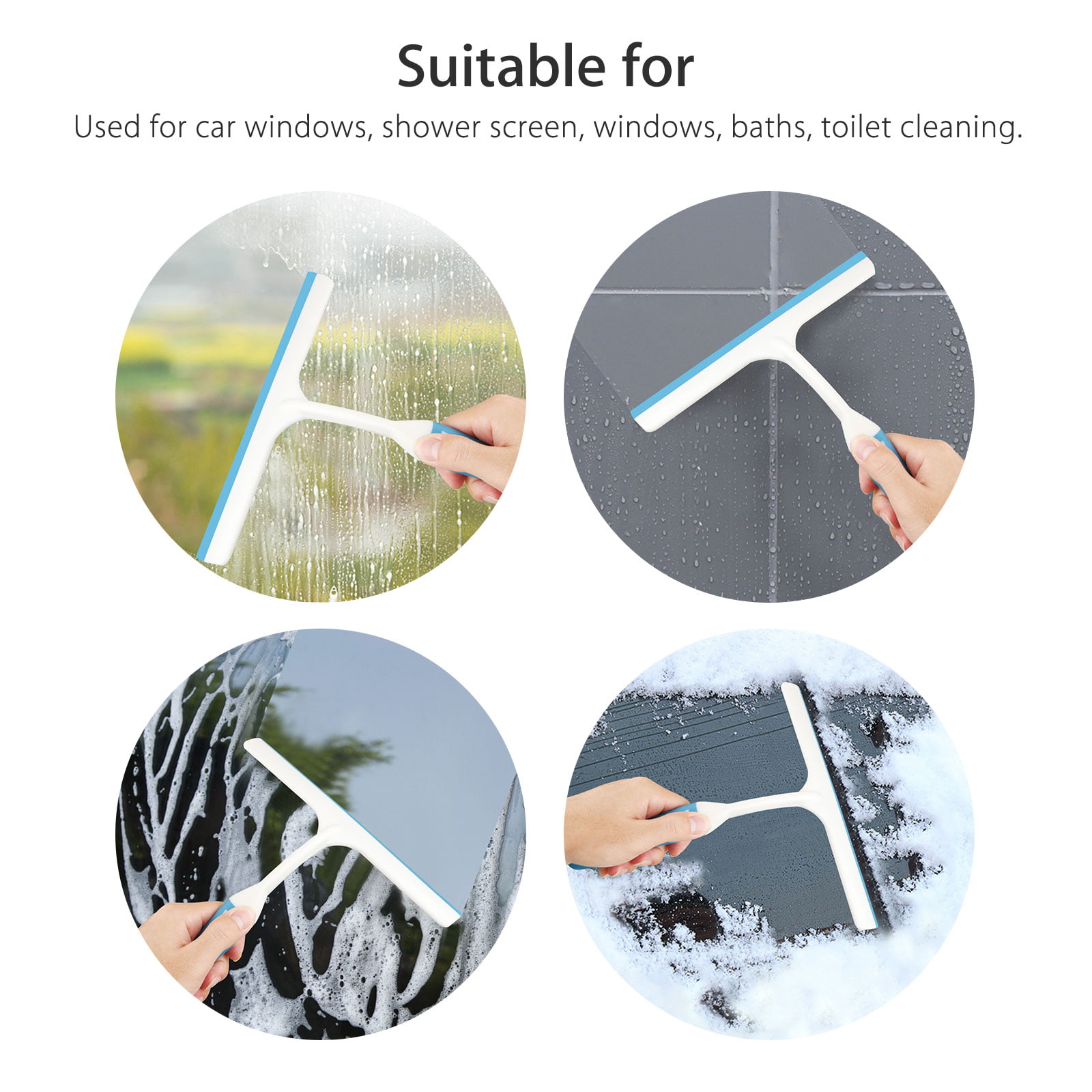 Glass Door 9-Inch All-Purpose Silicone Window Squeegee Wiper Without Streaking for Windows Cleaning KinSeng Shower Squeegee with Hook Bathroom Wall Black Mirrors Tiles and Windshield 
