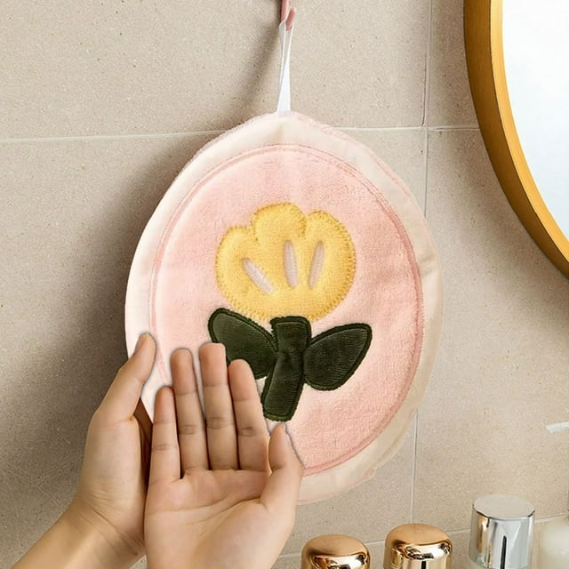 Fiudx Toalla de Mano Colgante con Diseño Floral, Superabsorbente, Forro Polar Coral, Estampado Floral Bordado, Práctica Asa para Colgar, Ideal para Cocina y Baño, Diseño Suave y Duradero, 24 X 20 Cm.