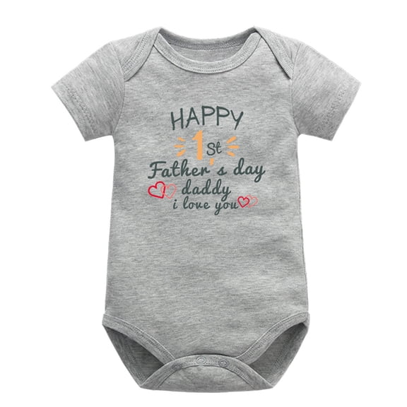 WEIGFI Toddler Kid Boys Girls Cotton Unisex Bodysuit With Snaps Short Sleeve Father'S Day Letter Print Romper Crew Neck Summer Casual Everyday Wear Cute Party Overalls,Grey,9-12 Months