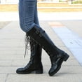 thumbnail image 2 of GERsome Women's Over The Knee Boot Fashion Flat Heel Boots Round Toe Buckles Riding Booties, 2 of 5