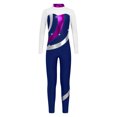 thumbnail image 5 of TiaoBug Kids Girls Metallic Gymnastics Dance Leotard Long Sleeve Unitard Full Length Bodysuit Navy Blue 6, 5 of 7