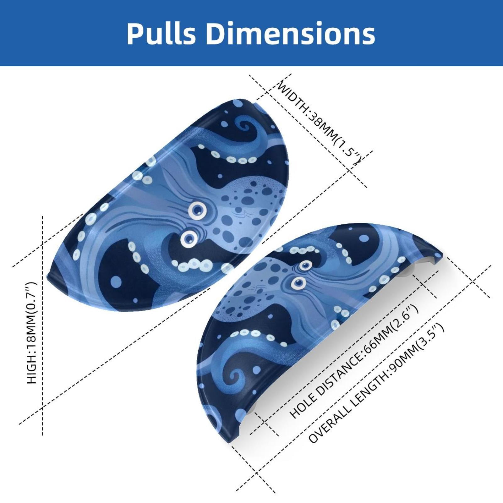 PhooArto 6 Pcs Cup Drawer Pulls, Octopus and Blue Wave Pattern Shell Shape Handles Cabinet Knobs for Dresser Cupboard Closet Wardrobe with Screws