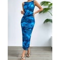 thumbnail image 4 of Women'S Sleeveless Summer Wedding Guest Dress Bodycon Floral Mesh Ruched Cocktail Maxi Dresses Blue S, 4 of 9