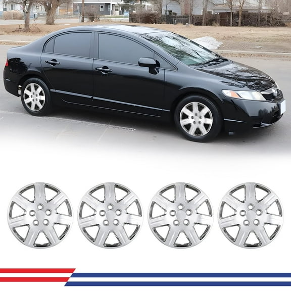 4Pcs/Set 16" Hubcaps Wheel Rims Cover For 2006-2011 Honda Civic Compatible With Steel Wheels Bolt On Installation ABS PC Material(16-Inch, Chrome)