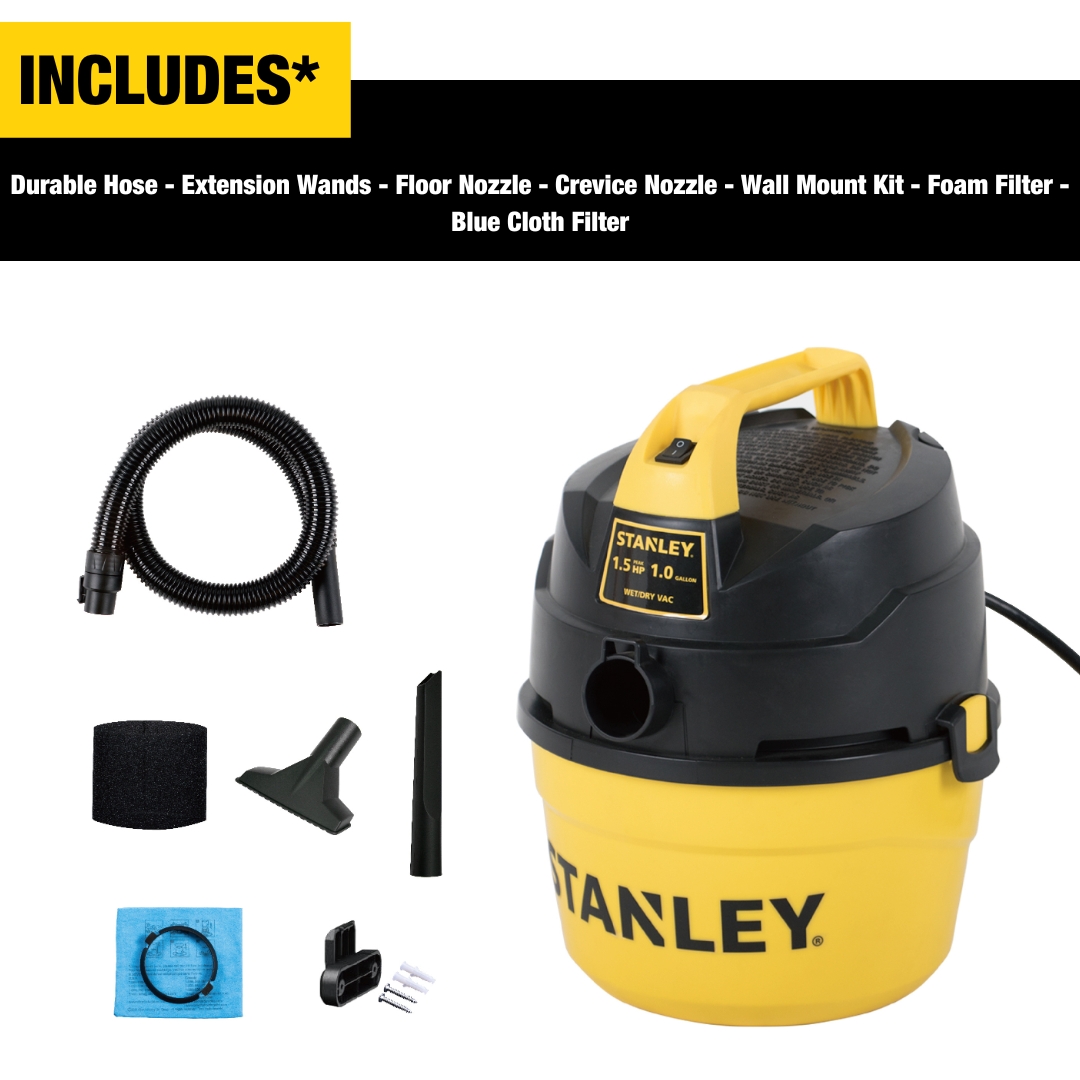 Stanley, 8100101A, 1.5 Peak HP 1 Gallon Portable Poly Wet Dry Vac with Wall-Mount Bracket - image 4 of 8