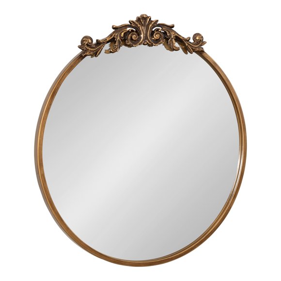 Kate and Laurel Arendahl Ornate Glam Round Mirror, 24 Inch Diameter, Gold, Dramatic Baroque Style Wall Mirror for Vintage Antique Inspired Home Decor Aesthetic
