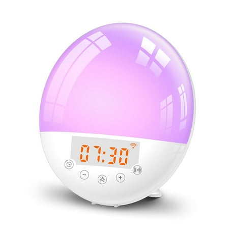 

Docooler Smart Wake Up Light Alarm Clock 6 Colors Bedside Night Light with Sunrise Sunset Simulation 30 Adjustable Brightness Voice APP Control Snooze Function Dual Double Alarm Setting 8 Ringing S
