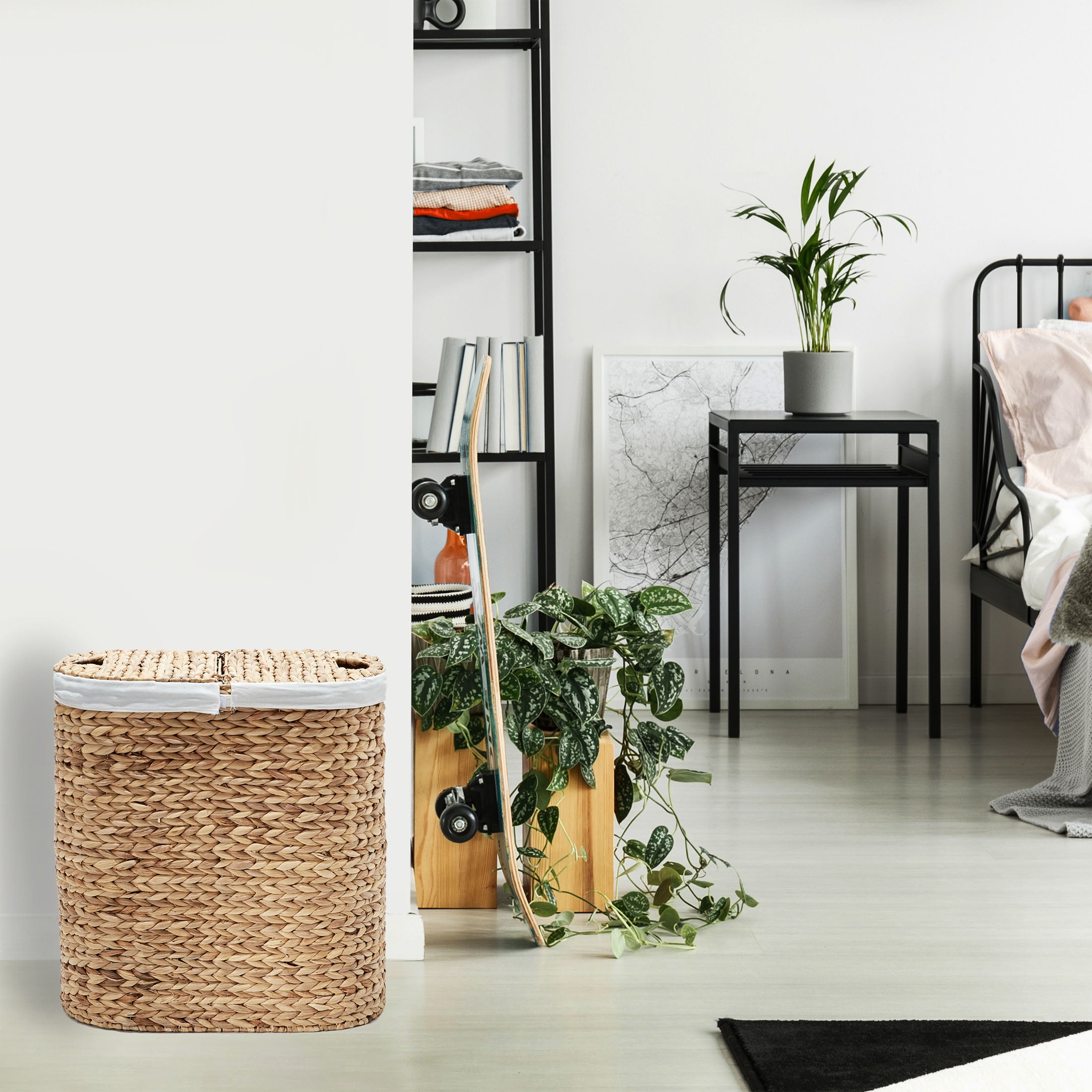Seville Classics Premium Handwoven Portable Laundry Bin Basket with Carrying Handles, Household Storage for Clothes, Linens, Sheets, Toys, Water Hyacinth, Oval Hamper