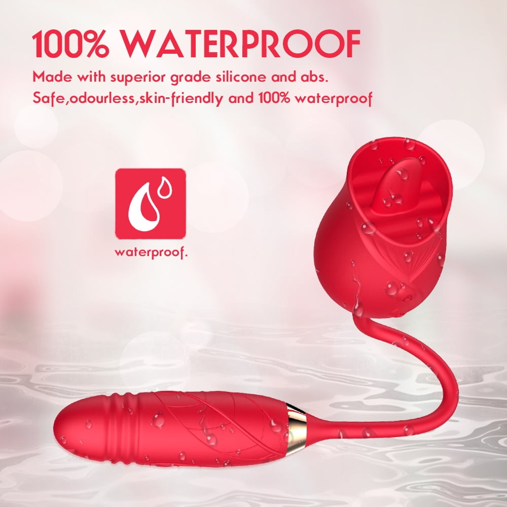 Rose Vibrator for Women, 2 in 1 Rose Vibrator with Tongue Licking and Sucking, Clit Stimulator Telescopic Vibration Sex Toys for Women Adults