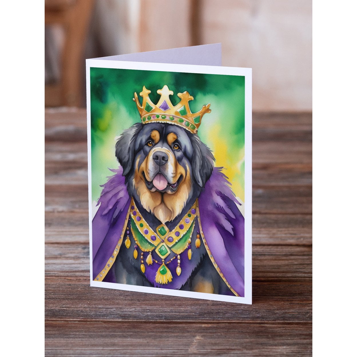 Tibetan Mastiff King of Mardi Gras Greeting Cards Pack of 8 7 in x 5 in