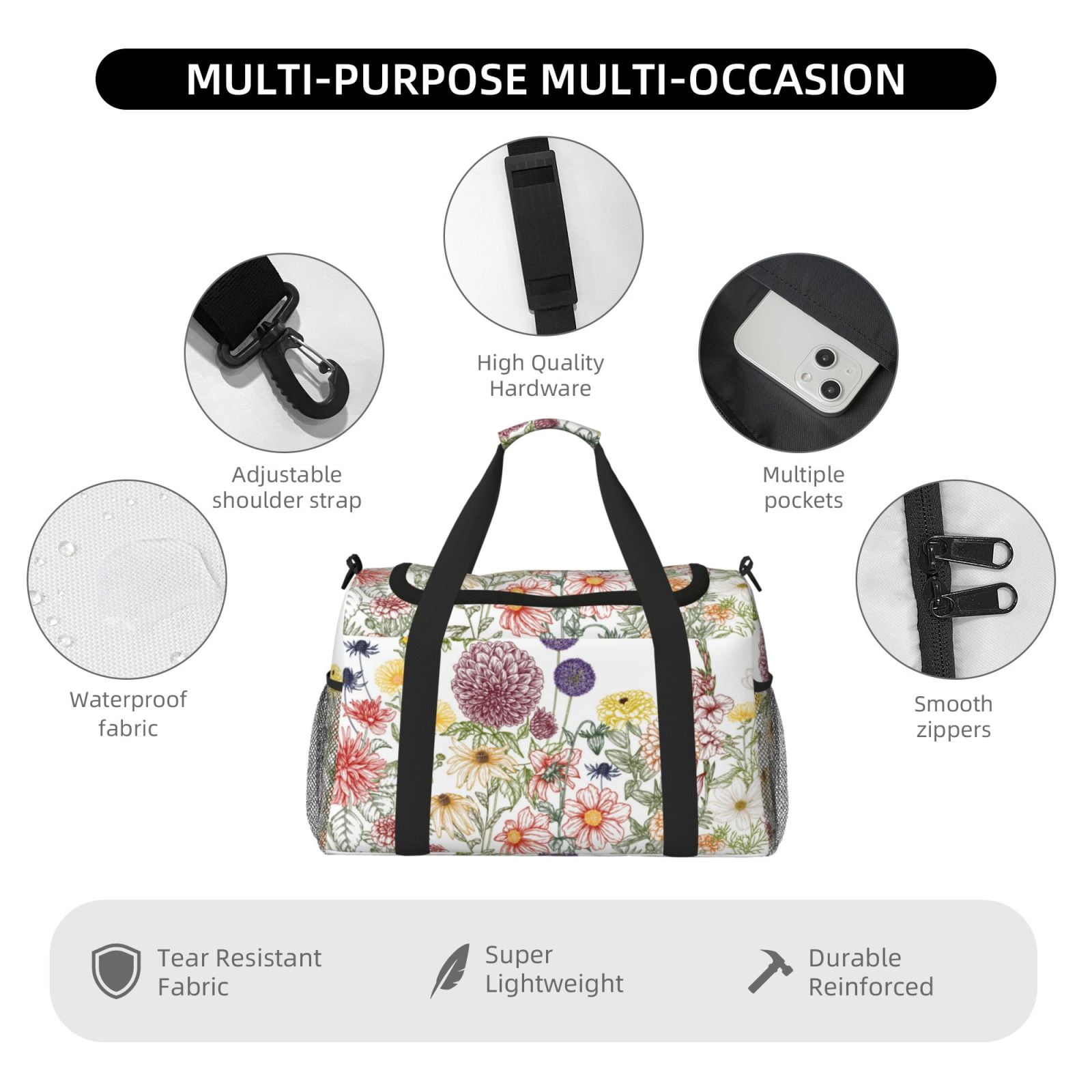 Fuzoiu Autumn Garden Print Travel Duffle Bag,Carry On Tote Bags,Duffel Bag,Sport Gym Bag, Hospital Bag for Labor and Delivery, Overnight Bag,Luggage Bag