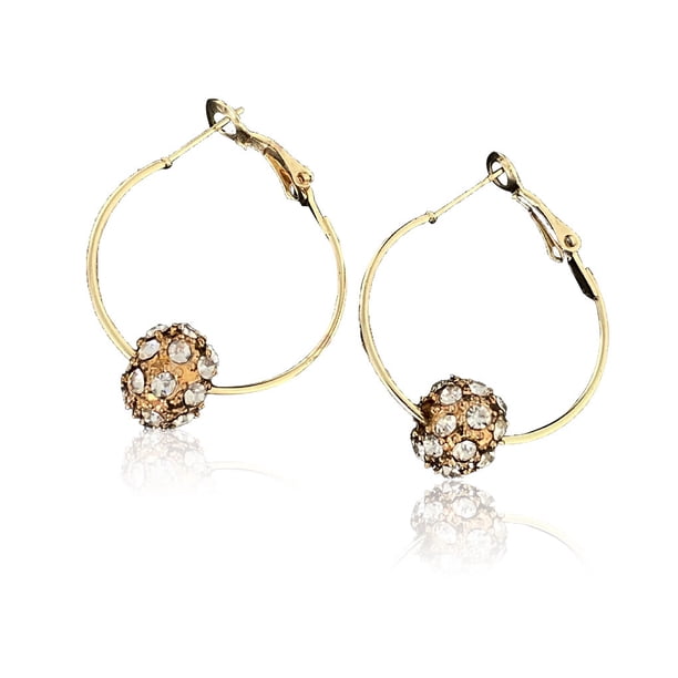 Pendientes de aro de cristal Sonducket con Cuentas doradas y blancas