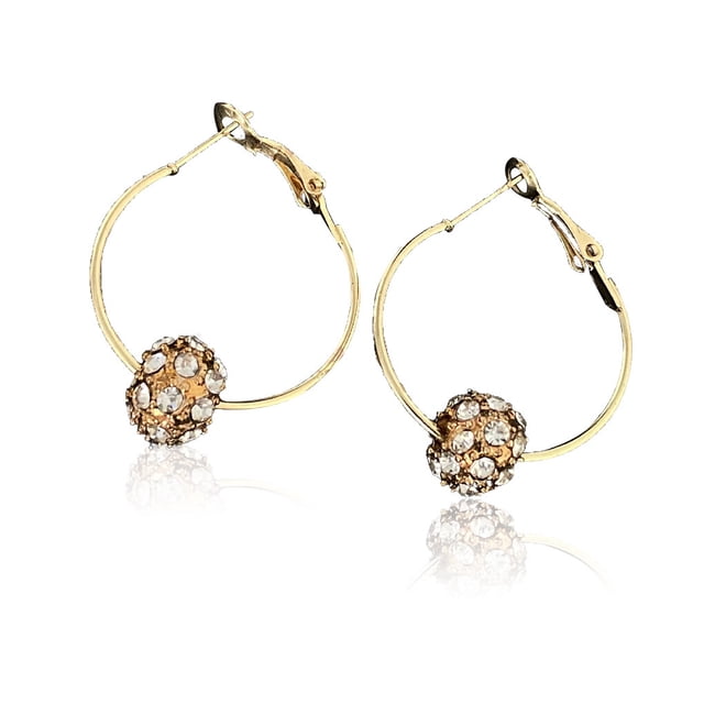 Pendientes de aro de cristal Sonducket con Cuentas doradas y blancas