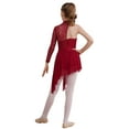 thumbnail image 3 of TSSOE Kids Girls One Shoulder Long Sleeve Ballet Dance Lyrical Dress Leotards Skirted Modern Contemporary Dancewear Burgundy 10, 3 of 7