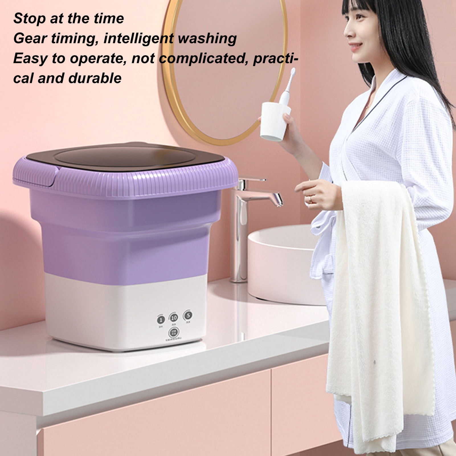 Riousery Portable Washing Machine, Foldable Mini Small Portable Washer 10.6x10.2in / 27x26cm with Spin Dry for Apartment, RV, Travel, Purple