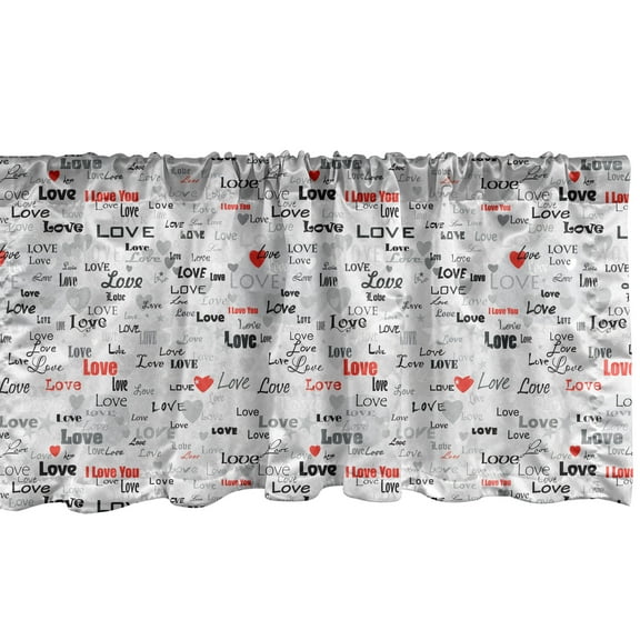 Ambesonne Love Window Valance, Calligraphy Hearts Stars, 54" X 12", Grey Black Red