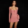 thumbnail image 2 of XLLAIS, artículos al por mayor, vestido rosa de manga larga acampanado para mujer, batas de vendaje con cuello cuadrado a la moda, Vestidos sexis recortados para fiesta y discoteca Tan Jianjun unisex, 2 of 2