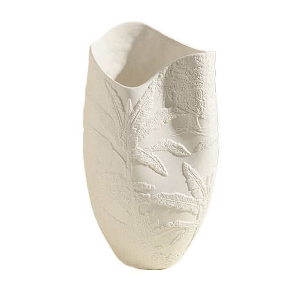 Jarrón de cerámica blanca con relieve de hojas, adorno hidropónico for flores frescas