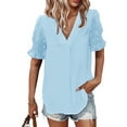 thumbnail image 4 of Sunloudy, camisas de gasa salvaje a la moda para mujer, blusas sueltas informales de verano de manga corta con lunares suizos de Color sólido Sunloudy  S M L XL XXL, 4 of 9