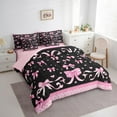thumbnail image 3 of Homewish Kawaii Bowknot Bedding Comforter Set 7pcs for Girls, Black Pink Plaid Queen Bedding Sets, Hand Drawn Love Hearts Queen Sheet Sets, Microfiber Bedroom Decor, 3 of 8