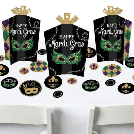 Big Dot of Happiness Mardi Gras - Masquerade Party Decor and Confetti - Terrific Table Centerpiece Kit - Set of 30