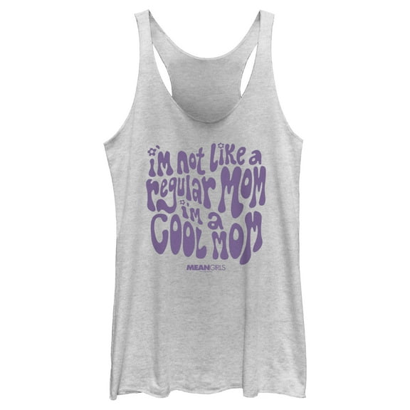Women's Mean Girls I'm Not a Regular Mom Retro Purple Racerback Tank Top White Heather Medium