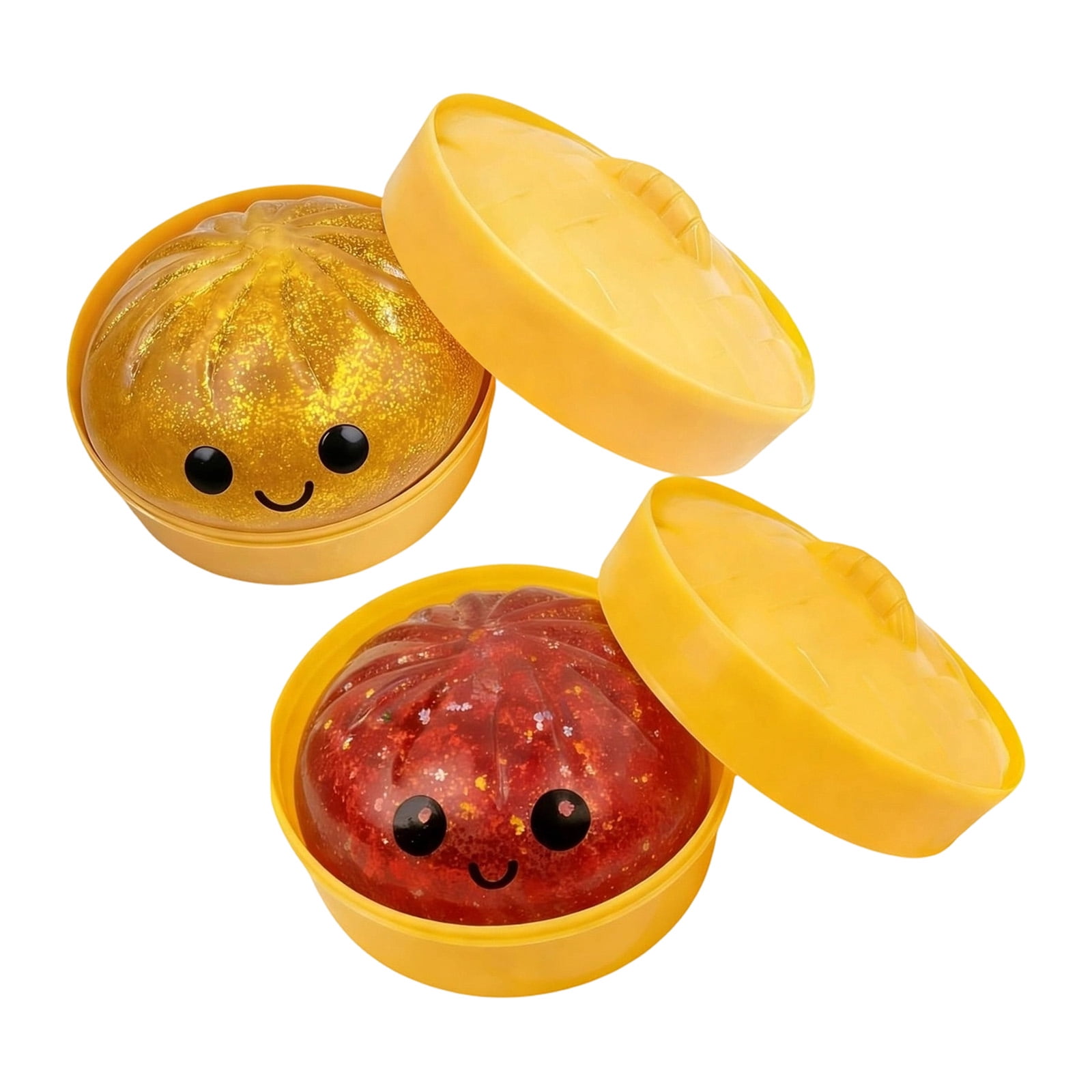 Glitter Colorful Dumpling Squishy, Cute Squishy Dumpling Large with Steamer, Squishy Dumpling Doll with Cute Expressions, Silicone Bun Sensory Fidget Dolls, Hand Pinching Decompression Dolls