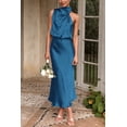 thumbnail image 4 of Vestido PRETTYGARDEN 2025 Verano Satén Sin Mangas Azul Marino Talle S, 4 of 7