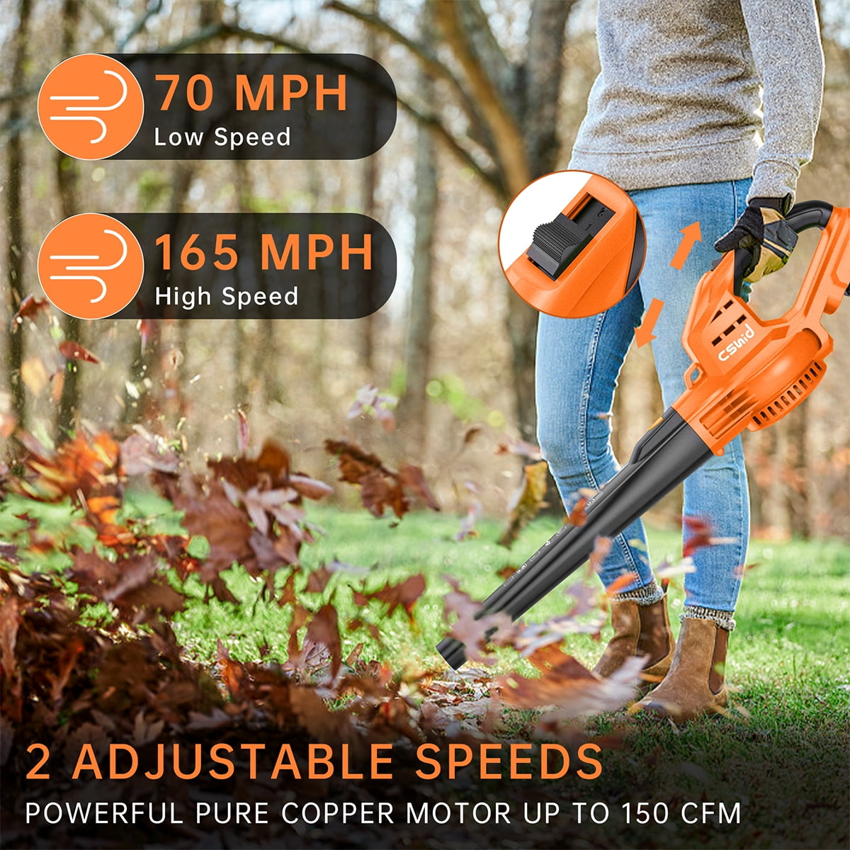 Leaf Blower, 20V Cordless Leaf Blower with 2 x 2.0 Ah Battery & Charger, Electric Leaf Blower for Lawn Care, 2 Speed Mode, 320CFM 165MPH Battery Powered Leaf Blower for Patio, Garden Cleaning