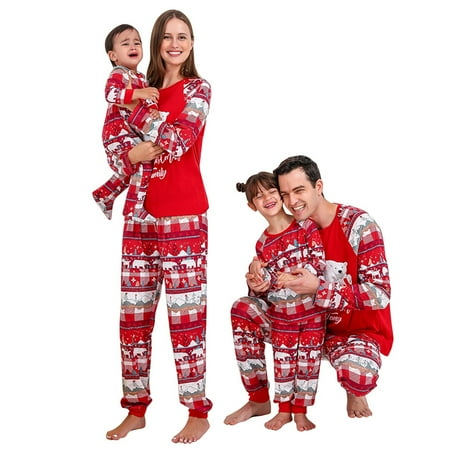 

NEGJ Christmas Plaid Printed Loungewear Christmas Family Matching Pajamas Long Sleeve Home Sleepwear