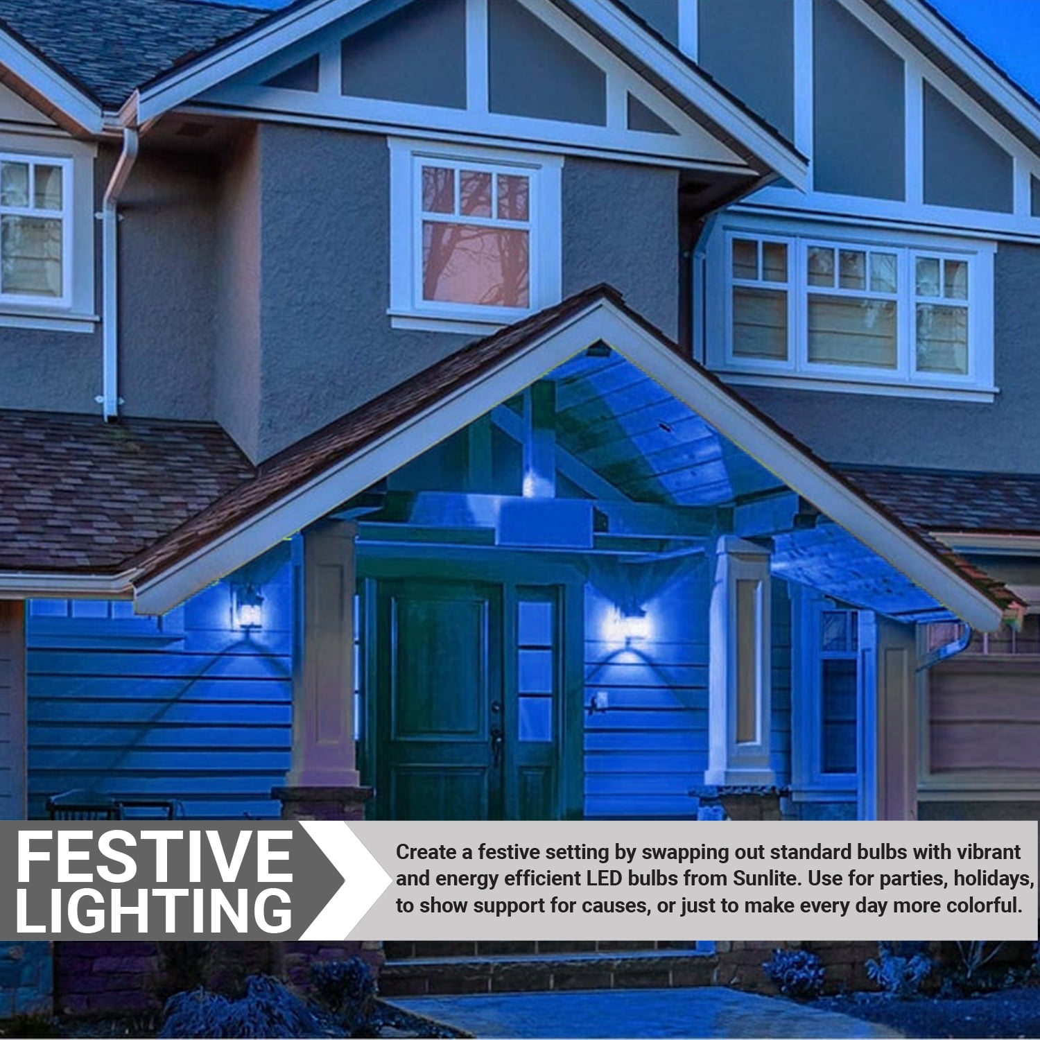Sunlite LED A19 Colored Light Bulb, 3 Watts (25w Equivalent), E26 Medium Base, Non-Dimmable, UL Listed, Party Decoration, Holiday Lighting, Blue, 6 Pack