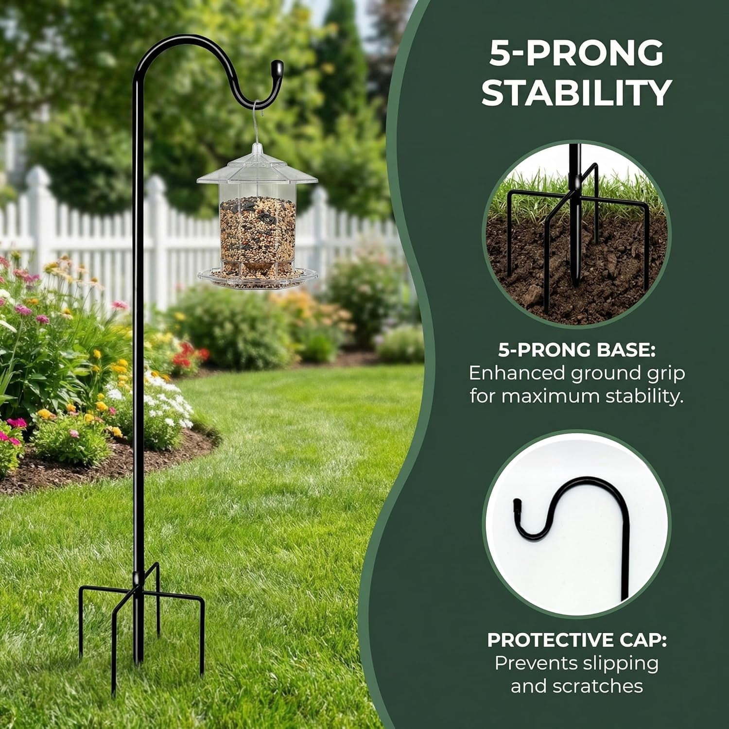 46 Inch Outdoor Rustproof Shepherd Hook, Metal Garden Hanging Hook for Bird Feeders, Plant Baskets, Lanterns, Wind Chimes, Yard Patio Lawn Decor 2 Pack