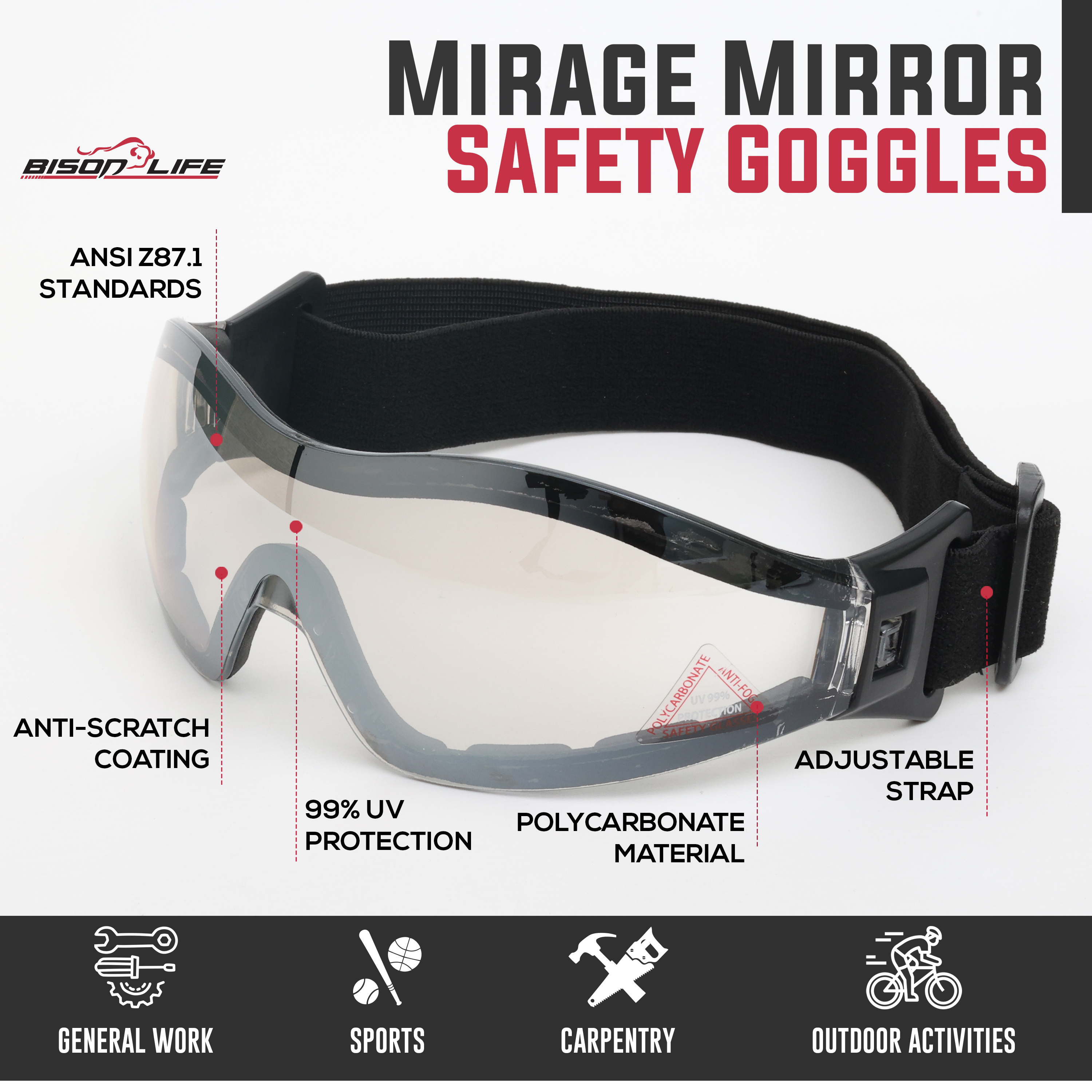 Safe Handler Mirage Mirror Safety Goggles, Anti-Scratch, UV Protection (Pack of 1)