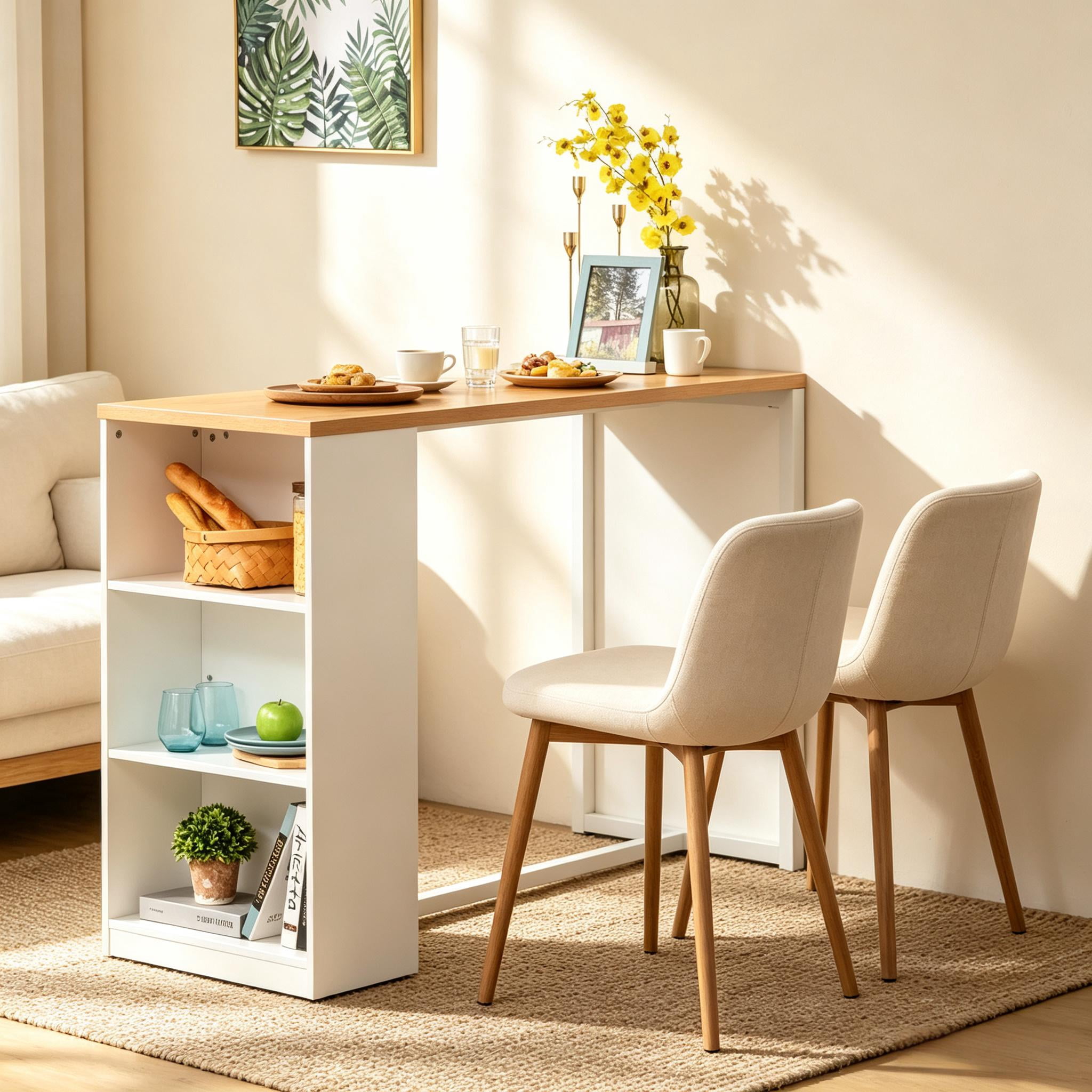 Bar Table with Storage Shelves 45.25x21.75x39.25 Inch Anti-Toppling for Kitchen Dining Room Pub