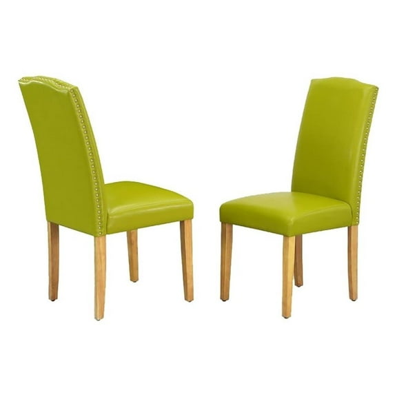 Pemberly Row 19" Traditional Leather Dining Chair in Green (Set of 2)