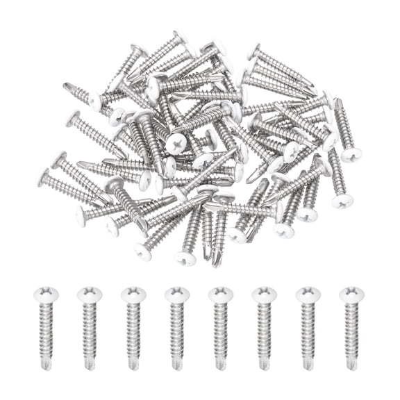 Uxcell 60Pcs M4.2x19mm White Thick Pan Head Self Tapping Screws for Metal, Silver