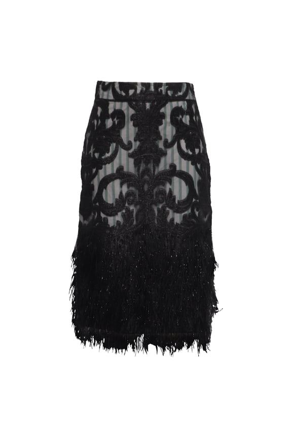Pre-Owned Ganni Striped Feather Pencil Skirt in Black Cotton