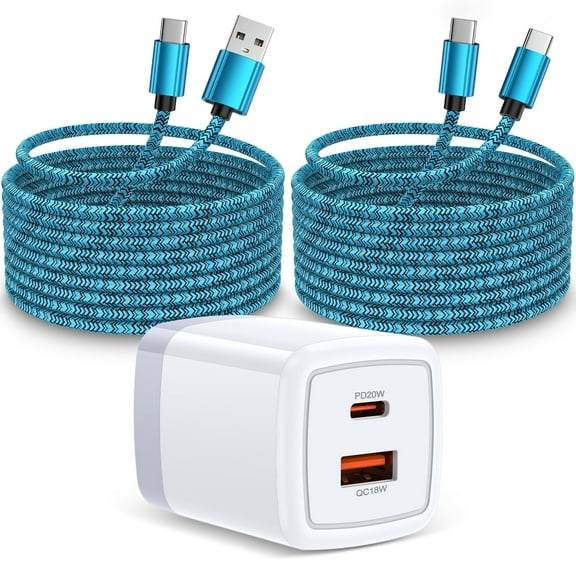USB C Block, Hootek Dual Port PD20W QC18W Type C Charger with 2Pack 6FT Charging Cable Type C Cable USB C to C Charging Cables USB C Wall Charger Adapter Type C Brick for iPhone 15 Samsung, Blue