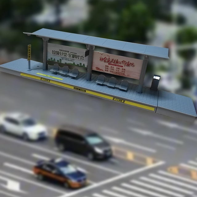 Escala 1/64, autobús, parada de espera, modelos de paisaje, rompecabezas 3D, escena de arquitectura para mesa de arena, modelo Diorama, diseño de